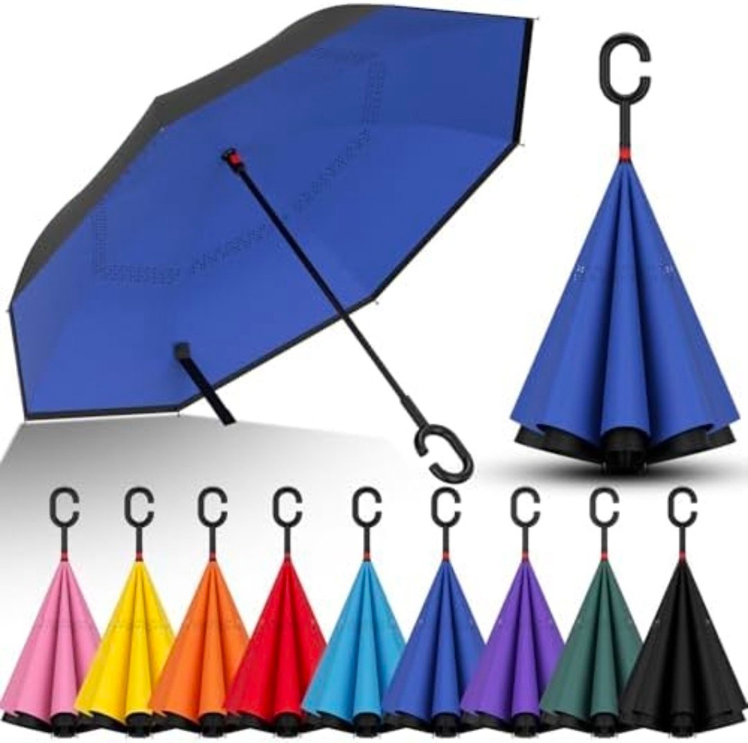 Reverse-Folding Umbrella with C-Shaped Handle